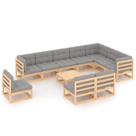 Set Divani Giardino 11 pz con Cuscini in Legno Massello di Pino