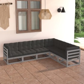 Set Divani Giardino 6 pz con Cuscini in Legno Massello di Pino