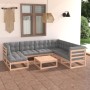 Set Salotto Giardino 8 pz Cuscini Antracite Legno Massello Pino