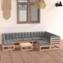 Set Salotto Giardino 10pz Cuscini Antracite Legno Massello Pino