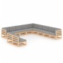 Set Divani Giardino 11 pz con Cuscini in Legno Massello di Pino