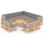 Set Divani Giardino 12 pz con Cuscini in Legno Massello di Pino