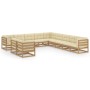 Set Divani Giardino 11pz Cuscini Marrone Miele in Pino Massello