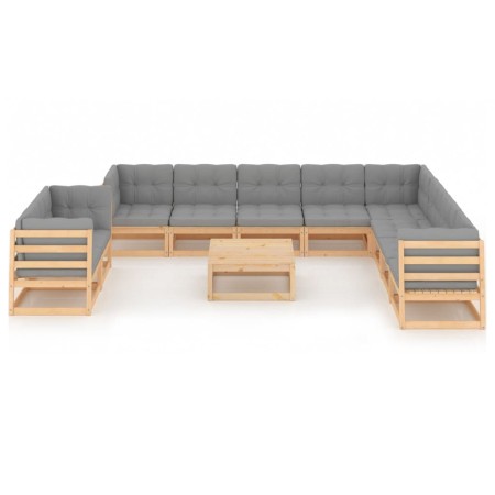 Set Divani Giardino 11 pz con Cuscini in Legno Massello di Pino