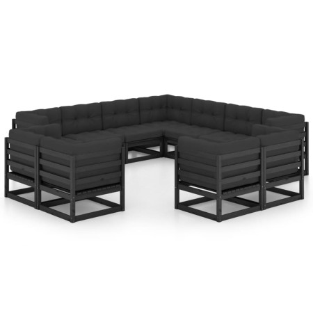 Set Divani da Giardino 11 pz con Cuscini Massello di Pino Nero