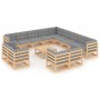 Set Divani Giardino 14 pz con Cuscini in Legno Massello di Pino