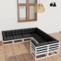 Set Salotto Giardino 8pz con Cuscini Bianco Legno Massello Pino