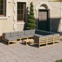 Set Divani da Giardino 12 pz con Cuscini Massello di Pino Nero