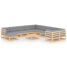 Set Divani Giardino 12 pz con Cuscini in Legno Massello di Pino