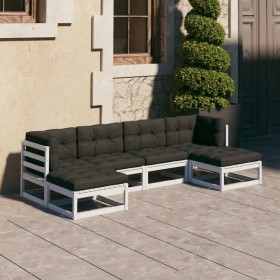 Set Salotto da Giardino 6 pz Bianco in Legno Massello di Pino