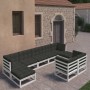 Set Divani da Giardino 9 pz con Cuscini Massello di Pino Bianco