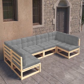 Set Divani Giardino 6 pz con Cuscini in Legno Massello di Pino