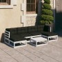 Set Salotto Giardino 7pz con Cuscini Bianco Legno Massello Pino