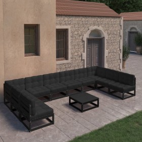 Set Divani da Giardino 11 pz con Cuscini Massello di Pino Nero