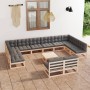 Set Divani Giardino 13 pz con Cuscini in Legno Massello di Pino