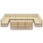Set Divani da Giardino 13 pz Cuscini Miele in Massello di Pino
