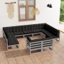 Set Divani da Giardino 11 pz Grigio Cuscini Massello di Pino