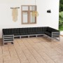 Set Divani da Giardino 10 pz Grigio Cuscini Massello di Pino