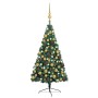 Albero di Natale a Metà Preilluminato con Palline Verde 150 cm