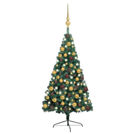 Albero di Natale a Metà Preilluminato con Palline Verde 150 cm