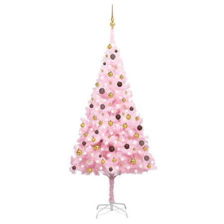 Albero di Natale Preilluminato con Palline Rosa 240 cm PVC