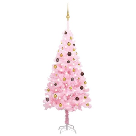 Albero di Natale Preilluminato con Palline Rosa 180 cm PVC