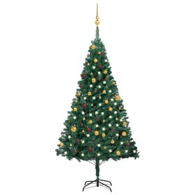 Albero di Natale Preilluminato con Palline Verde 180 cm PVC