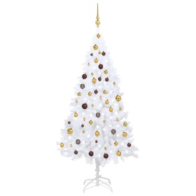 Albero di Natale Preilluminato con Palline Bianco 180 cm PVC