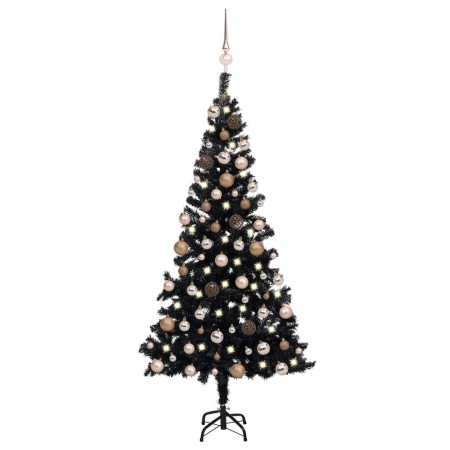 Albero di Natale Preilluminato con Palline Nero 120 cm PVC