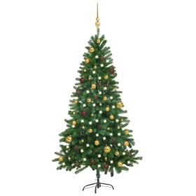 Albero di Natale Preilluminato con Palline Verde 180 cm