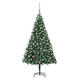 Albero di Natale Preilluminato con Palline Verde 240 cm PVC