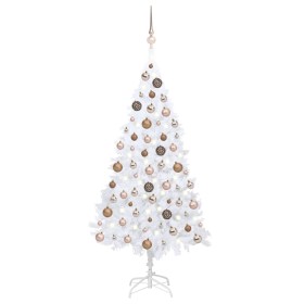 Albero di Natale Preilluminato con Palline Bianco 150 cm PVC