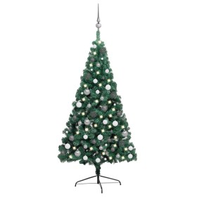 Albero di Natale a Metà Preilluminato con Palline Verde 240 cm