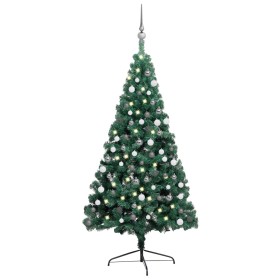 Albero di Natale a Metà Preilluminato con Palline Verde 180 cm