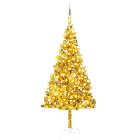 Albero di Natale Preilluminato con Palline Oro 240 cm PET