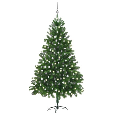 Albero di Natale Preilluminato con Palline Verde 210 cm