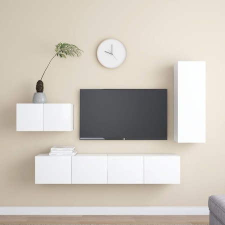 Set Mobili Porta TV 4 pz Bianco in Legno Multistrato