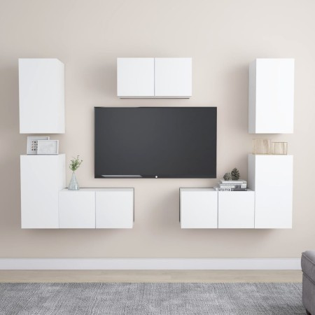 Set di Mobili Porta TV 7 pz Bianco in Legno Multistrato