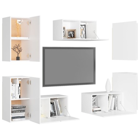 Set di Mobili Porta TV 7 pz Bianco in Legno Multistrato