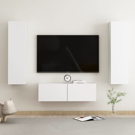 Set Mobili Porta TV 3 pz Bianco in Legno Multistrato