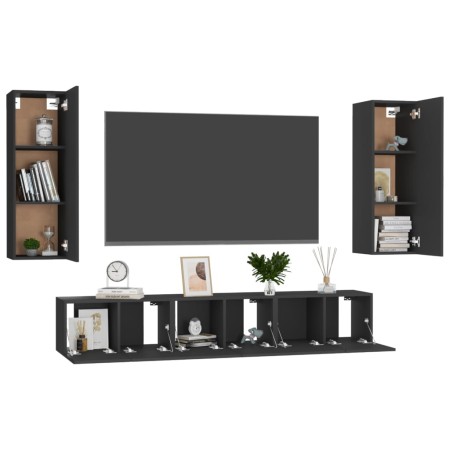 Set di Mobili Porta TV 5 pz Nero in Legno Multistrato