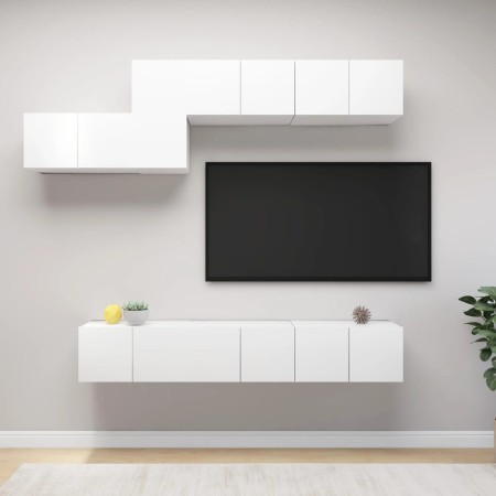 Set Mobili Porta TV 7 pz Bianco in Legno Multistrato