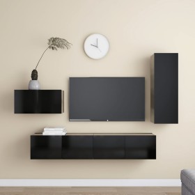 Set di Mobili Porta TV 4 pz Nero in Legno Multistrato