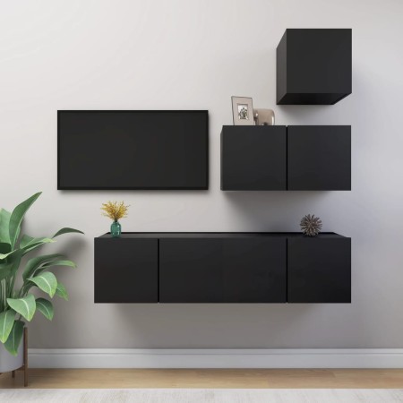 Set di Mobili Porta TV 4 pz Nero in Legno Multistrato