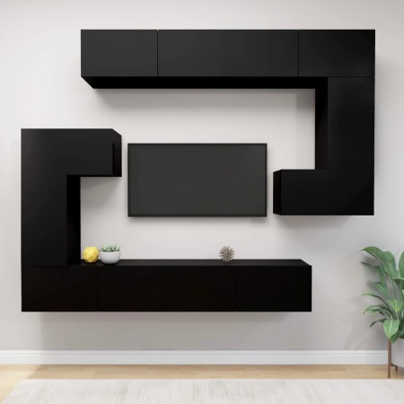 Set Mobili Porta TV 8pz Nero in Legno Multistrato