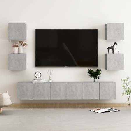 Set di Mobili Porta TV 7 pz Grigio Cemento in Legno Multistrato