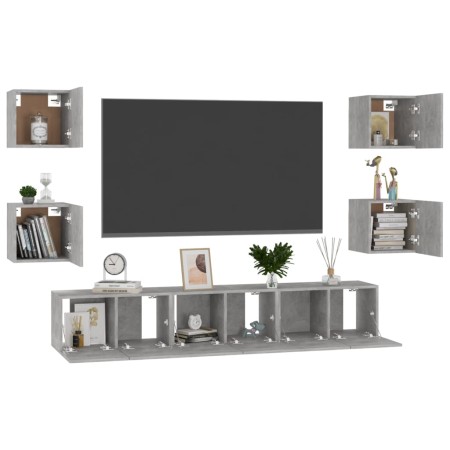 Set di Mobili Porta TV 7 pz Grigio Cemento in Legno Multistrato