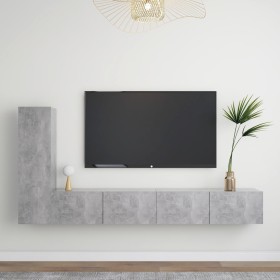 Set di Mobili Porta TV 3 pz Grigio Cemento in Legno Multistrato