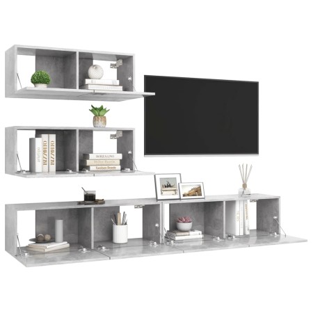 Set di Mobili Porta TV 4 pz Grigio Cemento in Legno Multistrato