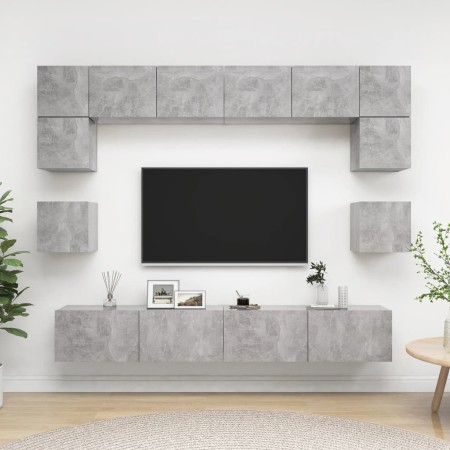 Set di Mobili Porta TV 8 pz Grigio Cemento in Legno Multistrato